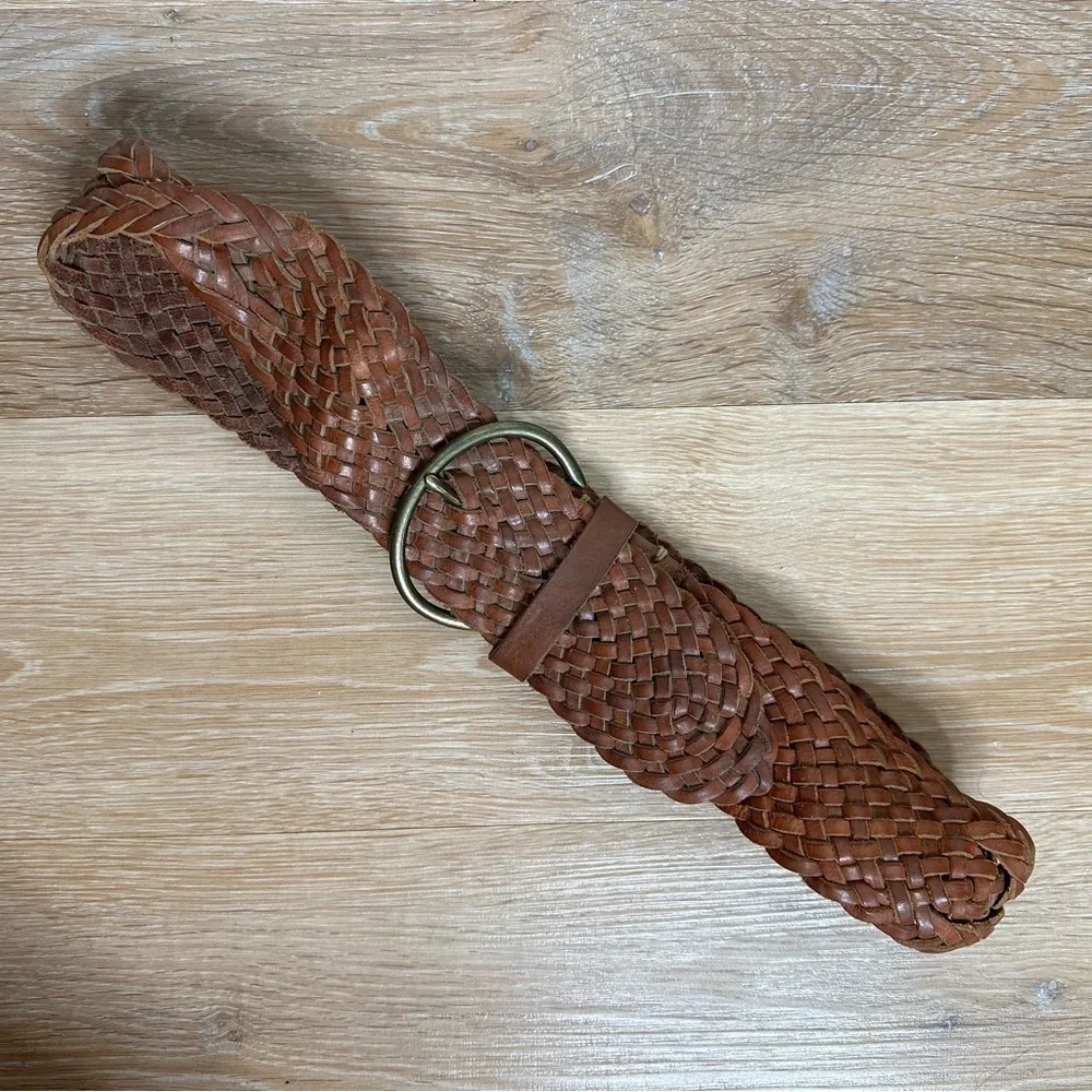 Gap Brown Genuine Leather Twisted Braided Woven Belt, Sz Small